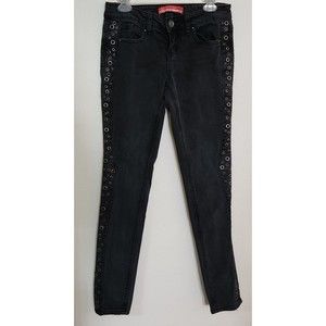 Zana Di Jeans Black Biker Stretch Side Metal Rivets Small Women Size 9